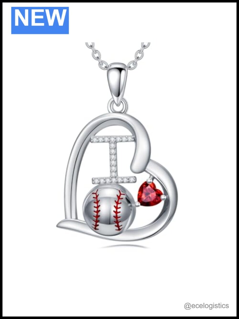 925 Sterling Silver Heart Sport Pendant Necklace Baseball Softball